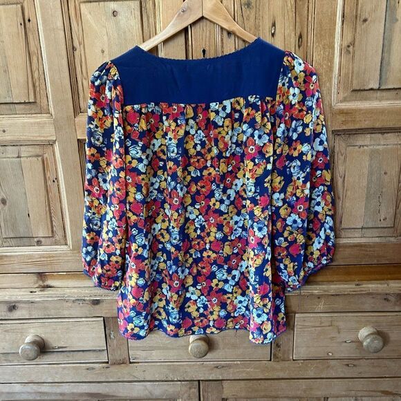 Porridge Medium‎ Silk Blouse Top Floral Anthropologie V-Neck Long Sleeve - Picture 10 of 13
